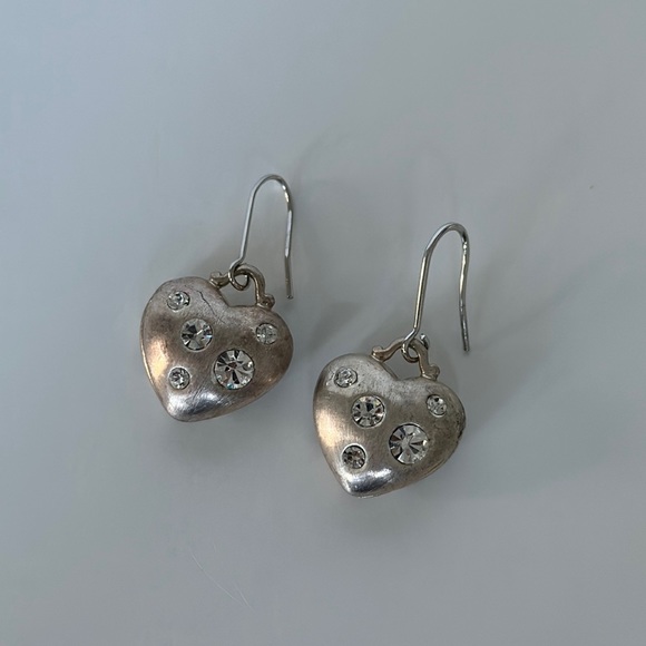 Silver Heart Earrings with Rhinestones - Picture 2 of 4